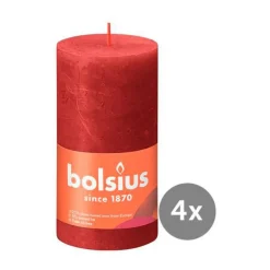 Bolsius4er Pack Stumpenkerze 130/68 Rustik Shine zartes rot 41