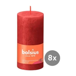 Bolsius8er Pack Stumpenkerze 100/50 Rustik Shine zartes rot 41