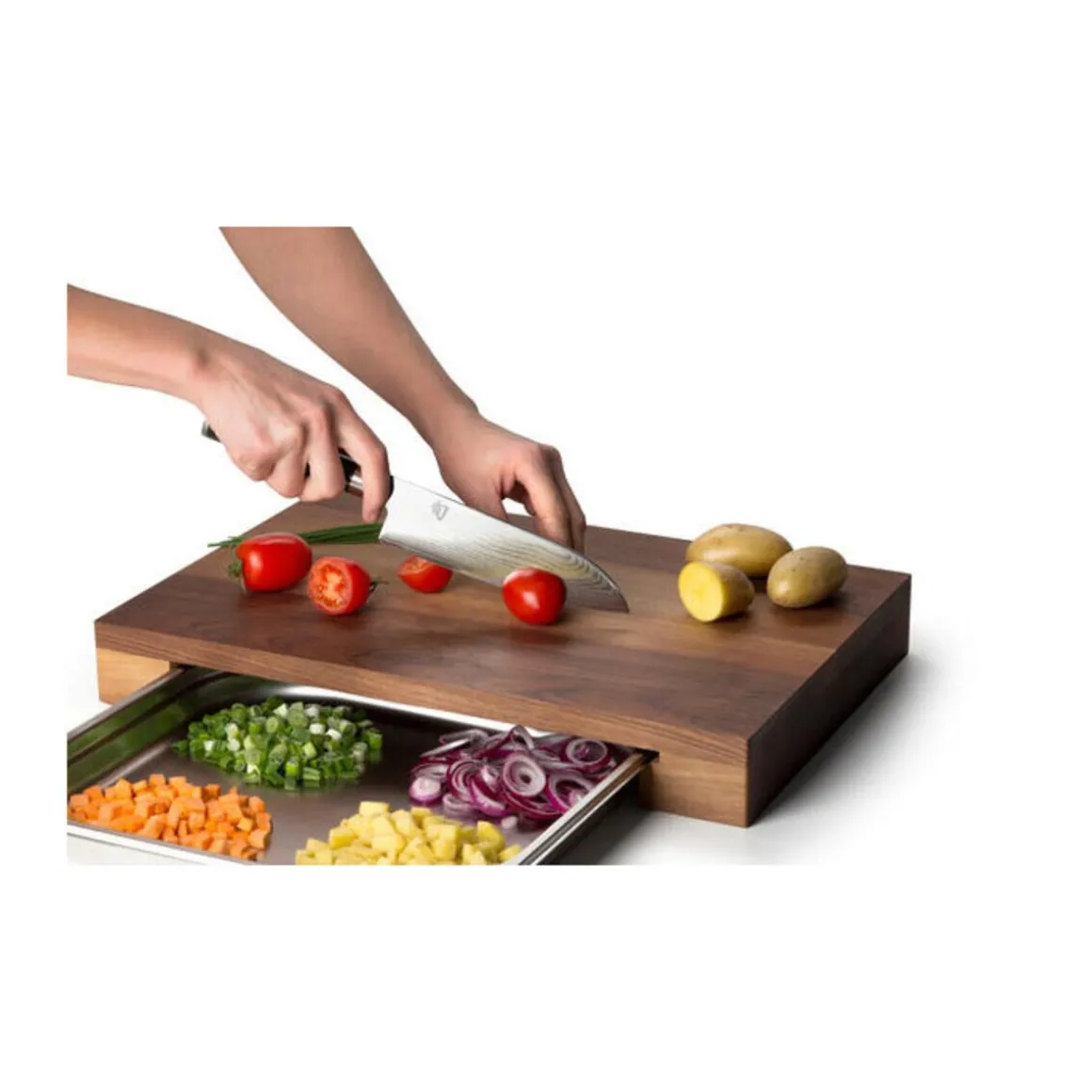 ContinentaSchneidebrett Walnuss m. Edelstahl Schublade 48 x 32,5 x 6 cm