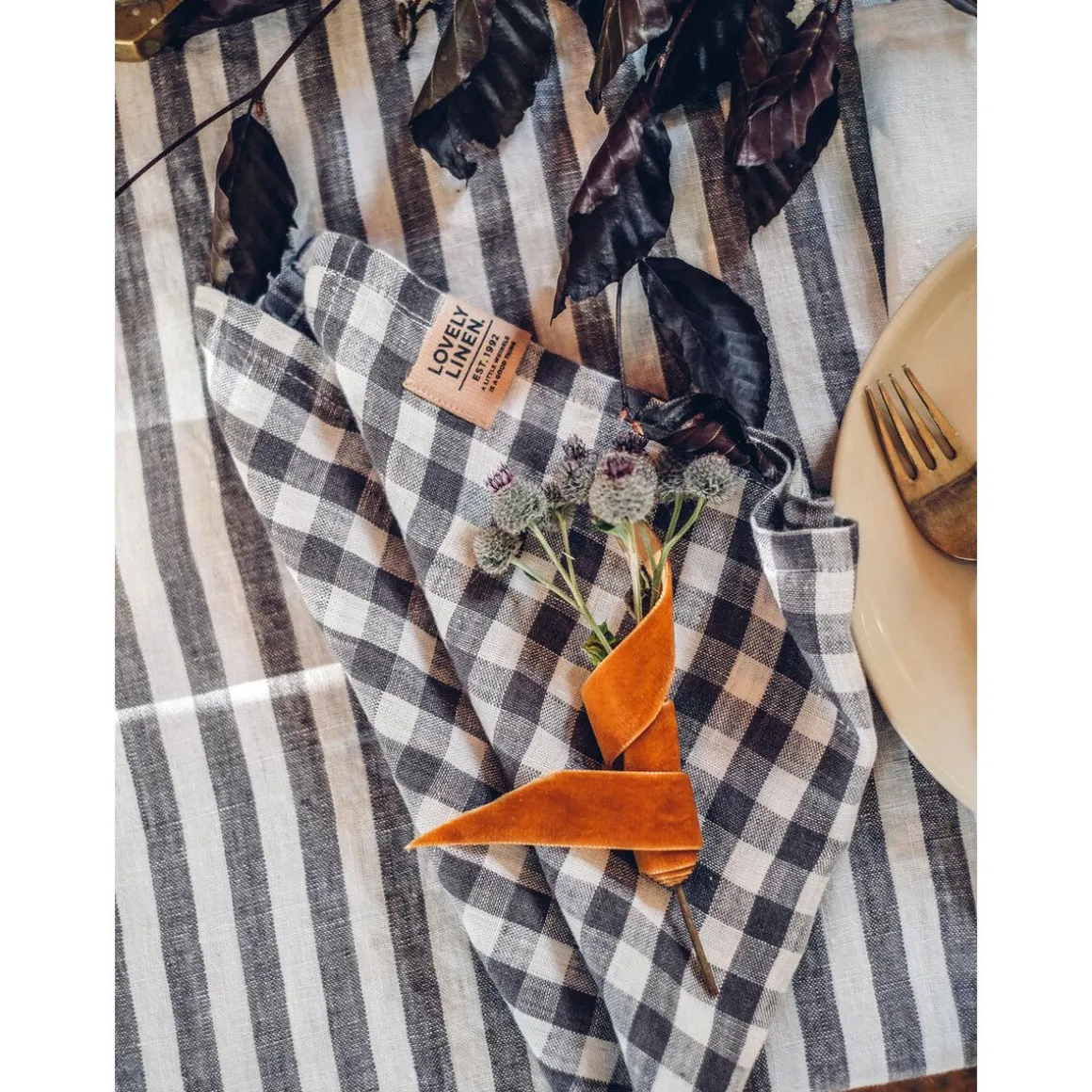 Lovely LinenServietten 45x45 cm Misty Square Off-White/Graphite